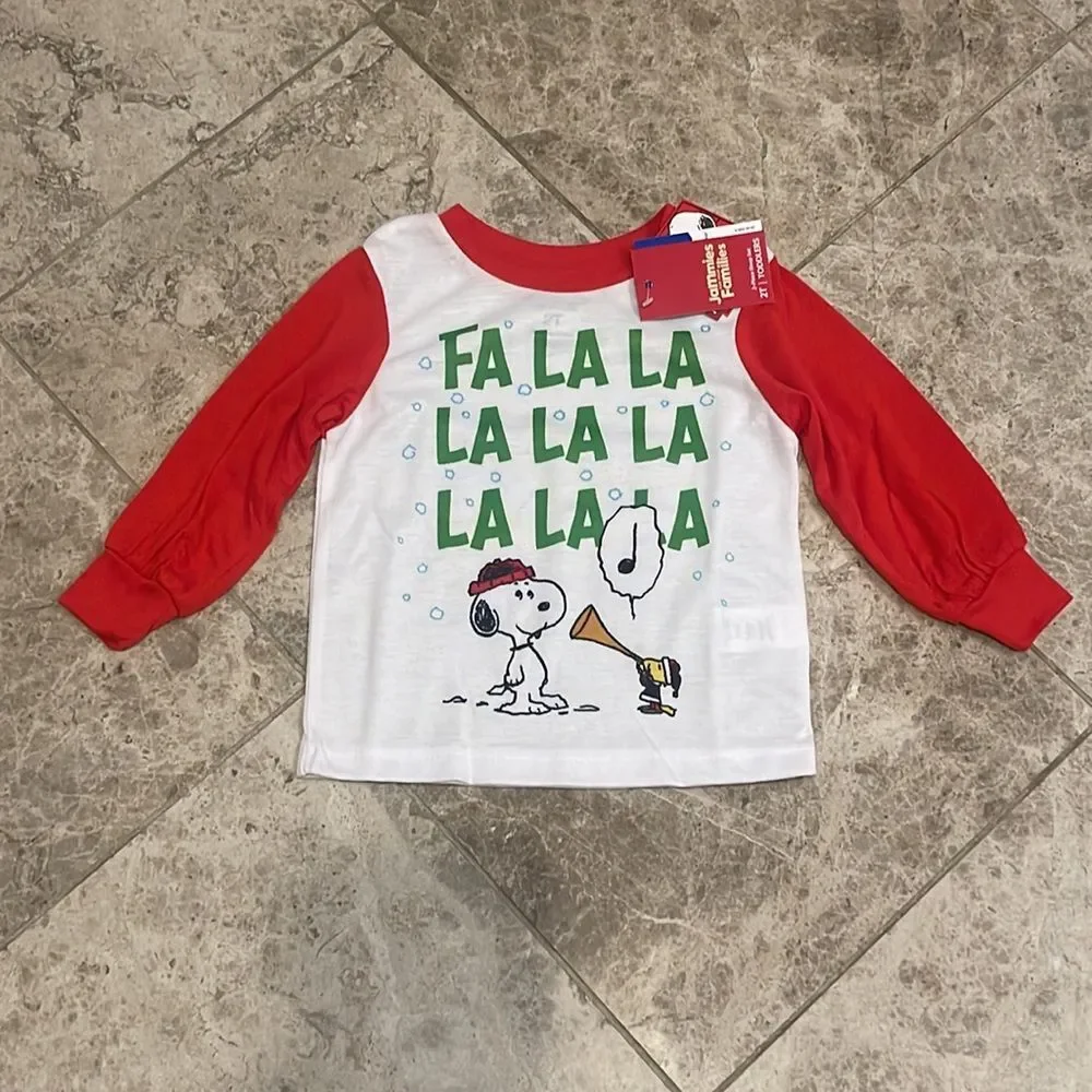 Jammie’s For Your Families Peanuts Fa La La Pajama PJ Set NEW Size 2T